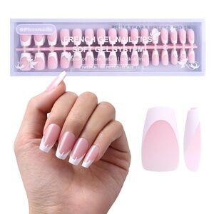 240 French Tip Pink And White Medium Coffin Press on Nails